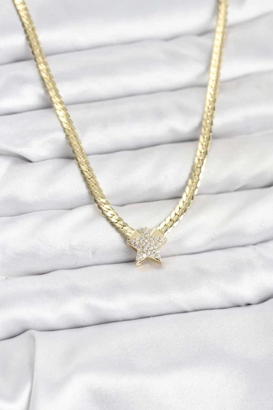 Gold Renk Pirinç Yıldız Zirkon Taşlı Kadın Kolye ürün görseli 1