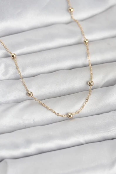 CM 14K Gold Renk Pirinç Top Zincirli 60 cm Kadın Kolye ürün görseli 1