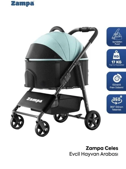 Zampa Celes Kedi & Köpek Arabası Mavi-Siyah (LD02X-BL) | Konforlu ve Prestijli Seyahat Çözümü ürün görseli 1