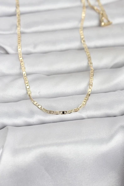 CM 14K Gold Renk Lazerli Yassı Model Zincirli 60 cm Kadın Kolye ürün görseli 1