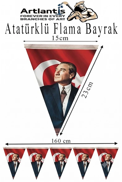 Atatürklü Kağıt Flama 1 Adet Set 1 Ata Flama Süsleme 29 Ekim 23 Nisan Üçgen Kağıt Flama Milli Bayram Süsü Sınıf Okul ürün görseli 1