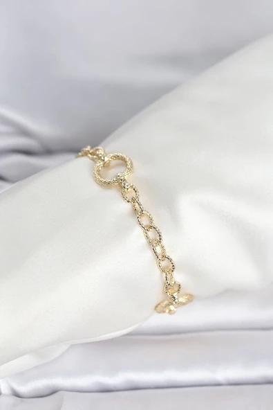 CM 14K Gold Renk Lazerli Halka Model Kadın Bileklik ürün görseli 1