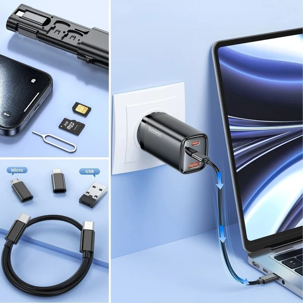 Cep Tipi 60W Bas Aç Type-C,İphone Şarj,Micro USB Hızlı Şarj Data Kablo Seti - Resim 4