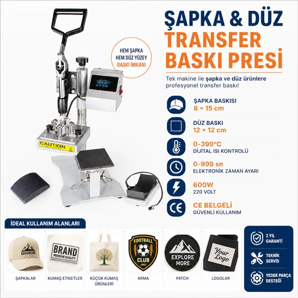 Şapka ve Düz Transfer Baskı Presi - Resim 2