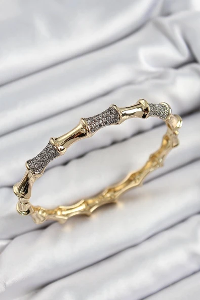 Pirinç Zirkon Taşlı Kemik Model Gold Renk Vip Kadın Bileklik ürün görseli 1