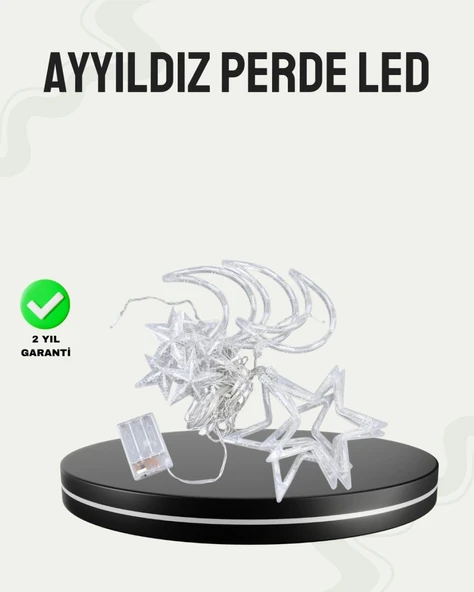 Prizli Yıldız Ay Perde LED Işık Ev ve Organizasyon Dekoru ürün görseli 1