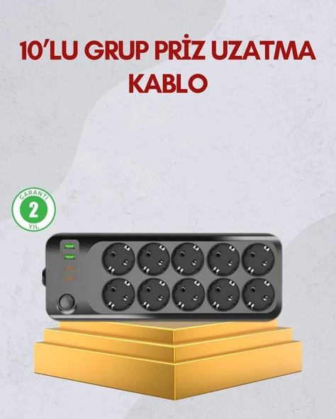 10 Prizli Uzatma Kablosu Termal Koruma USB Type-C Hızlı Şarj 2500W ürün görseli 1