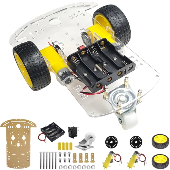 2WD Çok Amaçlı Mobil Robot Araba Platformu Kendin Yap Kiti Redüktörlü Motor ve Şase Seti Demonte(Montesiz) ürün görseli 1