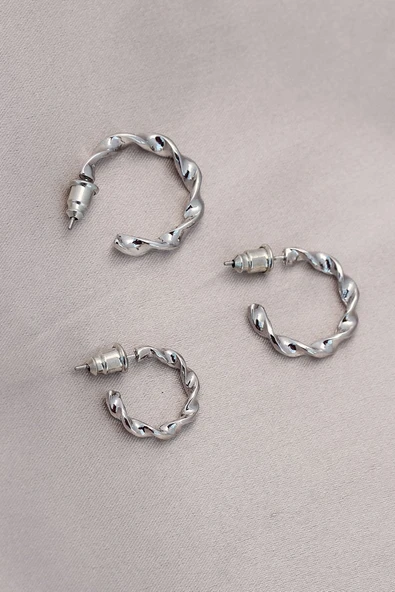 Burgu Model Gümüş Metal Küpe Seti ürün görseli 1