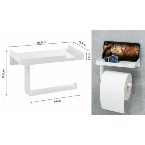 Tuvalet Kağıdı Askılığı - Raflı ve Yapışkanlı - Matkapsız Banyo Aksesuarı ürün görseli 1