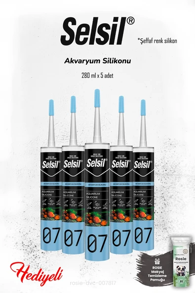 Selsil 5 adet Akvaryum Silikon Şeffaf  ve ROSIE ürün görseli 1