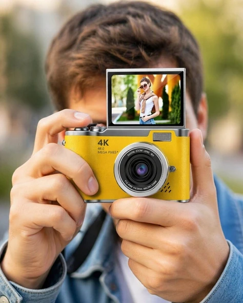 48 MP 4K Dijital Kamera Flip Ekranlı Vlog Selfie Çekim Profesyonel Fotoğraf Makinesi ürün görseli 1