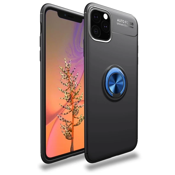 Apple İphone 11 Pro Max Kılıf Range Yüzüklü Silikon - Siyah-mavi ürün görseli 1