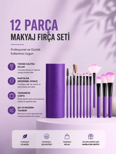 12'li Makyaj Fırça Seti Yumuşak Kıllı Profesyonel Kullanıma Uygun ürün görseli 1