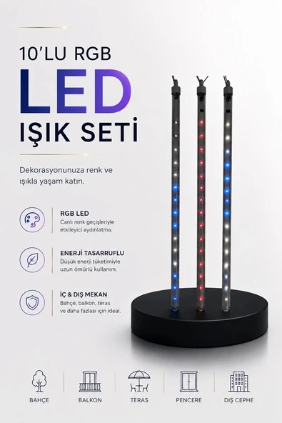 Dekoratif Ortam Aydınlatması RGB LED 10’lu Çubuk Seti ürün görseli 1