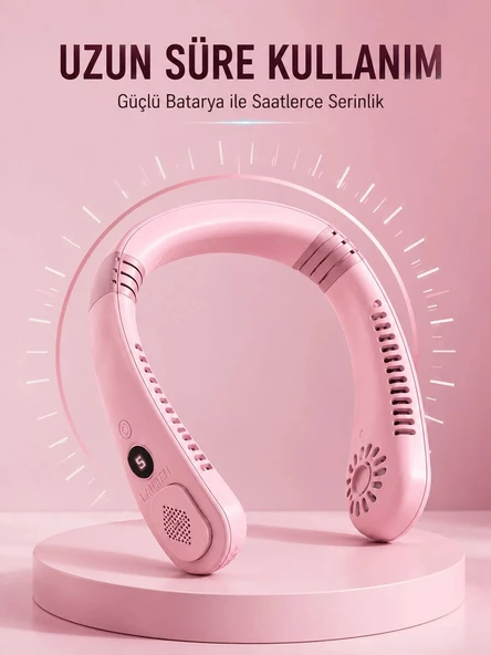 Pembe Boyun Fanı Sessiz Çalışan USB Şarjlı Taşınabilir Kişisel Serinletici ürün görseli 1