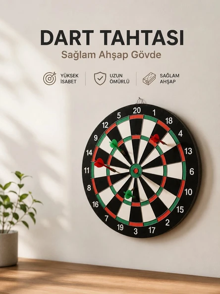 Evde, Ofiste ve Oyun Alanlarında Kullanıma Uygun Sağlam Ahşap Gövdeli Dart Tahtası ürün görseli 1