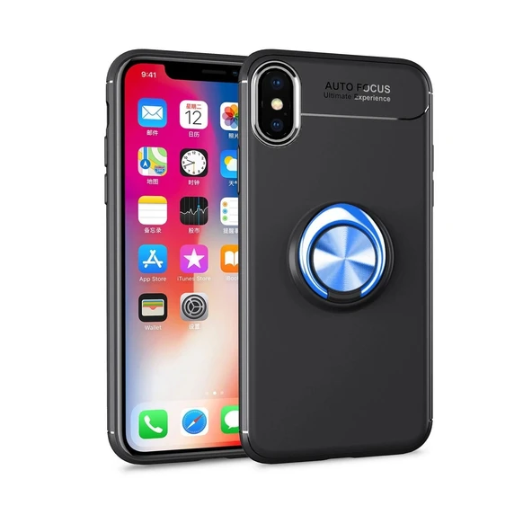 Apple İphone Xs Max Kılıf Range Yüzüklü Silikon - Siyah-mavi ürün görseli 1