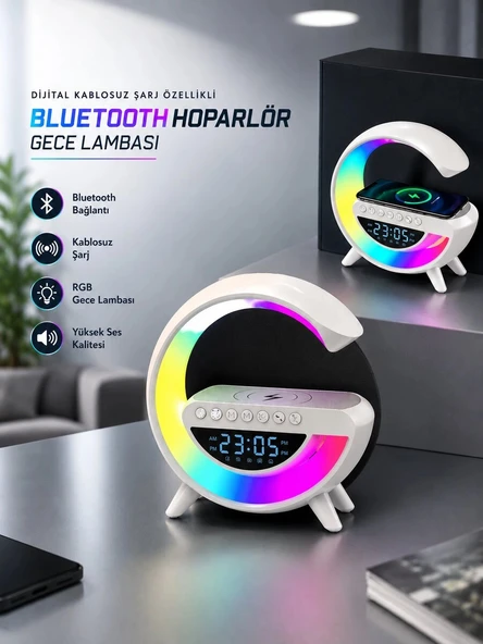 Bluetooth Hoparlör 15W Kablosuz Hızlı Şarj LED Gece Lambası ürün görseli 1