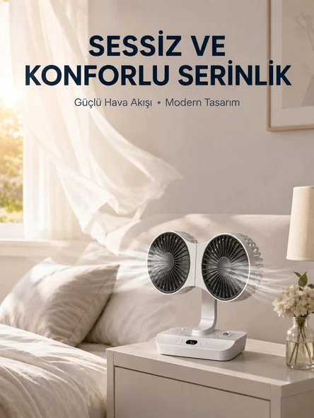 Duvara Monte Edilebilen Çift Başlıklı Sessiz Masa Fanı ürün görseli 1
