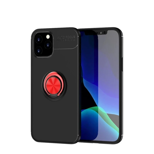 Apple İphone 12 Kılıf Range Yüzüklü Silikon - Siyah-kırmızı ürün görseli 1