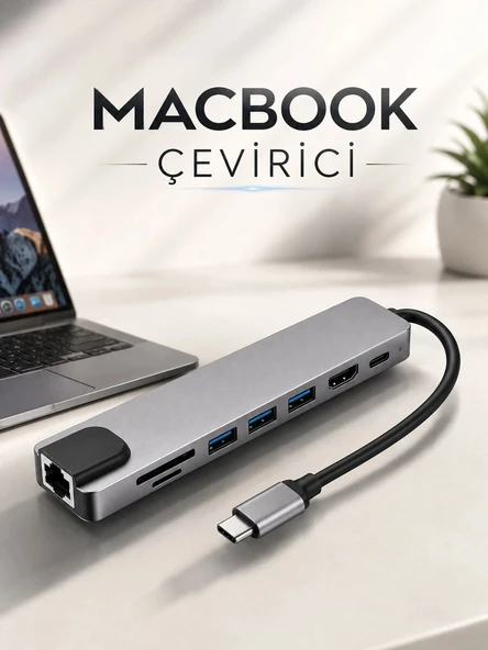 Çevirici Dönüştürücü Adaptör Macbook 3 In 1 Type-C To Hdmı USB 3.0 ürün görseli 1