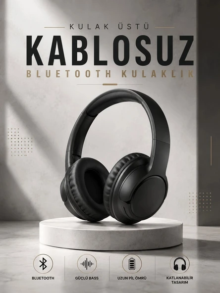 Kulak Üstü Kablosuz Bluetooth Kulaklık Yüksek Ses Kaliteli ANC Özelliği ürün görseli 1
