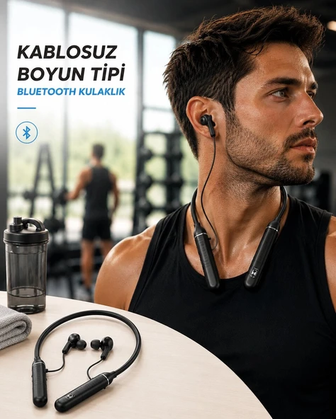 Boyun Tipi Kablosuz Bluetooth Kulaklık Uzun Pil Ömrü Mikrofonlu ürün görseli 1