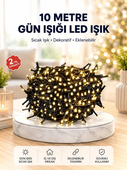 Uzun Ömürlü LED Teknolojili 10 Metre Şık Işıklı Süsleme Seti ürün görseli 1