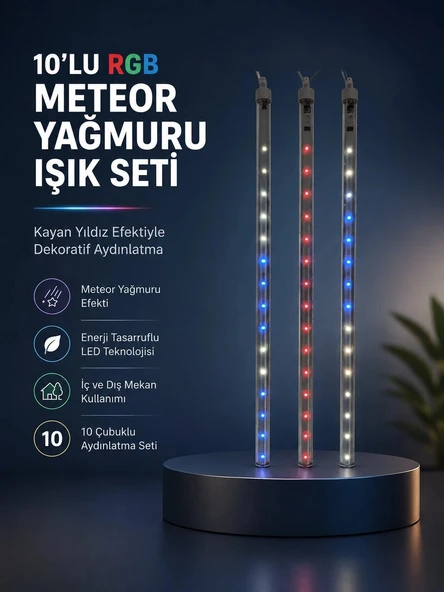 Dekoratif RGB LED Işık Çubuğu Seti 10 Adet Çubuk Kayan Yıldız Efektli ürün görseli 1
