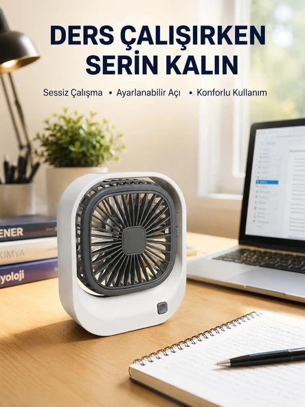Şarjlı Masaüstü Fan 3 Kademeli Güçlü Hava Akışı ürün görseli 1