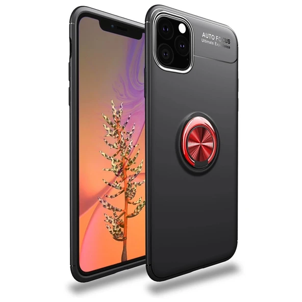 Apple İphone 11 Pro Max Kılıf Range Yüzüklü Silikon - Siyah-kırmızı ürün görseli 1