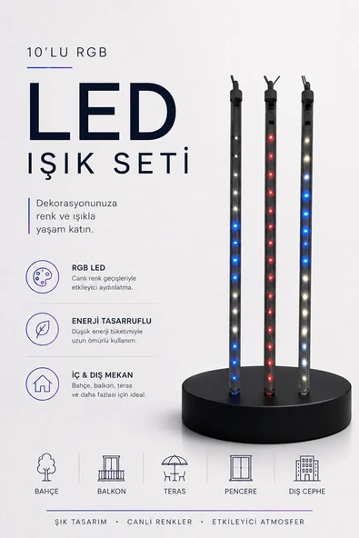 RGB LED Dış Ve İç Mekan Süsleme Işığı 10 Çubuklu Şerit ürün görseli 1