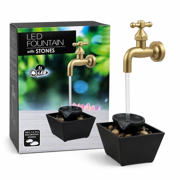 LED Şelale Dekoratif Masaüstü Su Fıskiyesi Taşlı LED Fountain L-015 ürün görseli 1