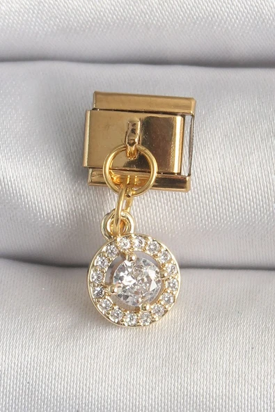 316L Çelik Gold Renk Sallantı Daire Zirkon Taşlı Nomination Charm - TJ-BC1342 ürün görseli 1