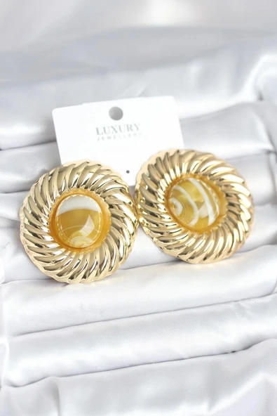 Pirinç Gold Renk Kehribar Boncuklu Vintage Kadın Küpe - TJ-BKP11387 TG-1395 346381 ürün görseli 1
