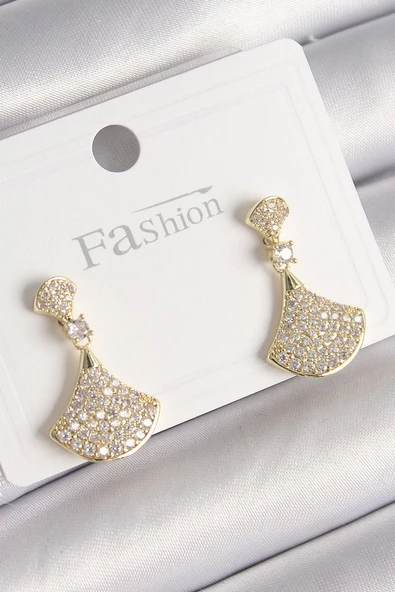 Pirinç Gold Renk Zirkon Taşlı Motif Model Kadın Küpe - TJ-BKP9778 ürün görseli 1