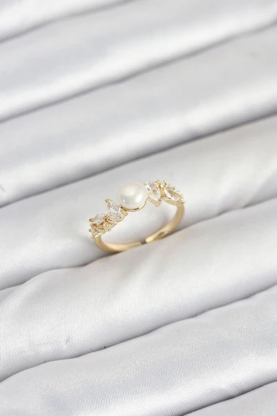 Pirinç Gold Renk Zirkon Taşlı İncili Model Kadın Yüzük - TJ-BYK3852 TG-1395 346049 ürün görseli 1