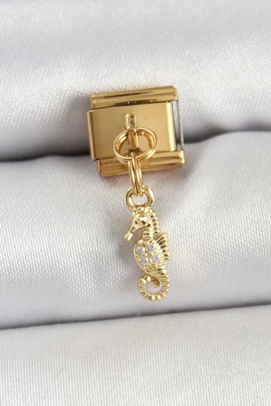 316L Çelik Sallantılı Zirkon Taşlı Çiçek Model Gold Renk Nomination Charm - TJ-BC1430 ürün görseli 1