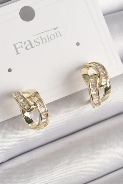 Pirinç Gold Renk Zirkon Taşlı Zincir Model Kadın Küpe - TJ-BKP9794 ürün görseli 1