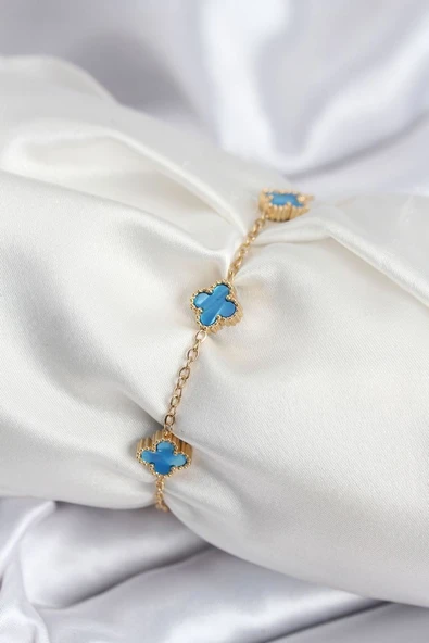 316L Çelik Gold Renk Buz Mavisi Baby Boy Yonca Kadın Bileklik - TJ-BB7948 TG-1395 345990 ürün görseli 1