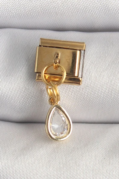 316L Çelik Gold Renk Sallantı Damla Zirkon Taşlı Nomination Charm - TJ-BC1345 ürün görseli 1