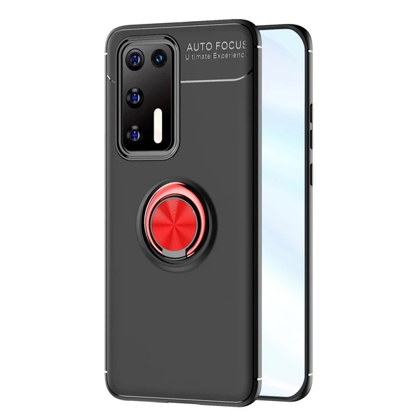 Huawei P40 Kılıf Range Yüzüklü Silikon - Siyah-kırmızı ürün görseli 1