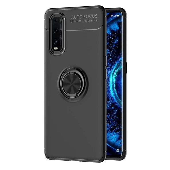 Oppo Find X2 Kılıf Range Yüzüklü Silikon - Siyah ürün görseli 1