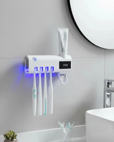 Sensörlü UV Sterilize Diş Fırçası Tutucu ve Macun Sıkma Aparatı ürün görseli 1