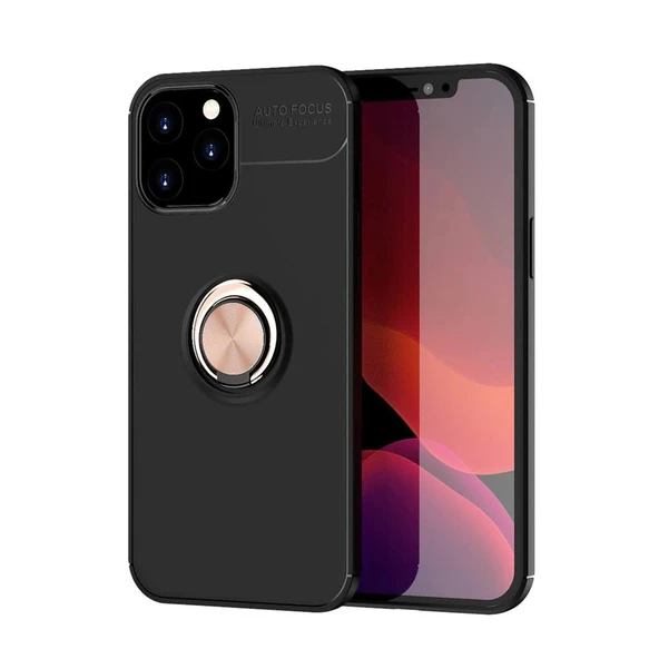 Apple İphone 12 Pro Max Kılıf Range Yüzüklü Silikon - Siyah-gold ürün görseli 1