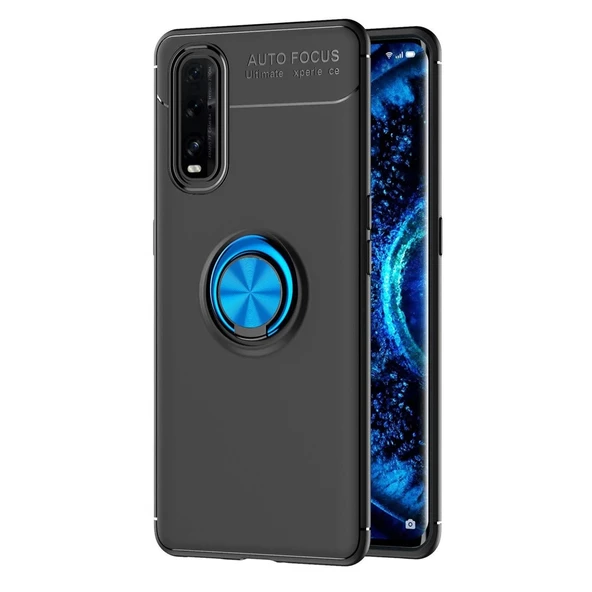 Oppo Find X2 Kılıf Range Yüzüklü Silikon - Siyah-mavi ürün görseli 1