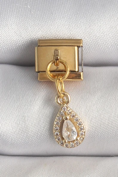 316L Çelik Gold Renk Sallantı Damla Zirkon Taşlı Nomination Charm - TJ-BC1354 ürün görseli 1