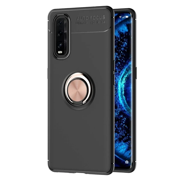 Oppo Find X2 Kılıf Range Yüzüklü Silikon - Siyah-gold ürün görseli 1
