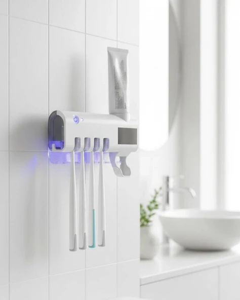 UV Sterilizasyonlu Duvara Monte Otomatik Diş Fırçası Tutucu ürün görseli 1